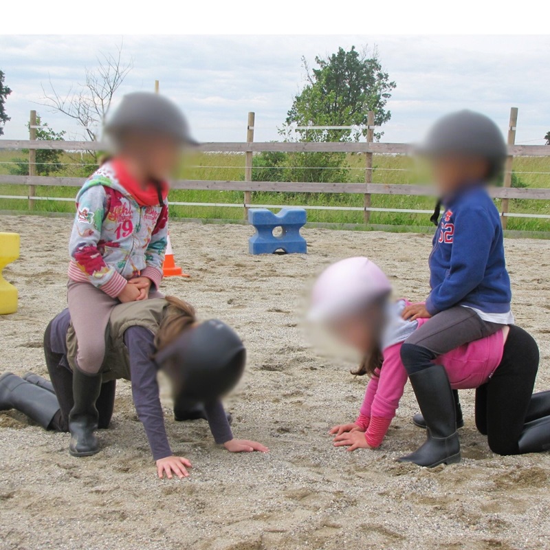 groupe d'enfants découvrant le ressenti à cheval